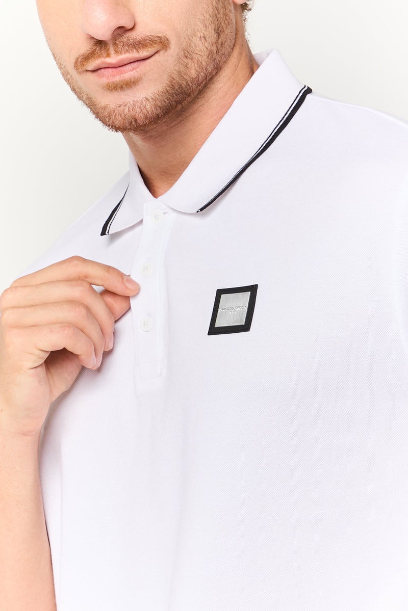 Karl Lagerfeld Men Regular Fit Short Sleeve Brand Logo Polo Shirt, White - Image 3